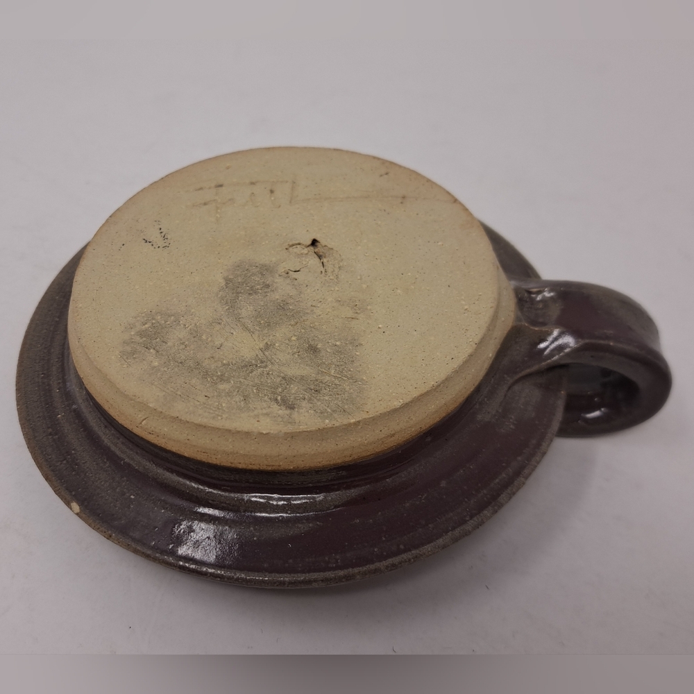 Vintage Candle Holder Candlestick Finger Loop Drip Bowl Signed Ceramic Pottery - Picture 6 of 11